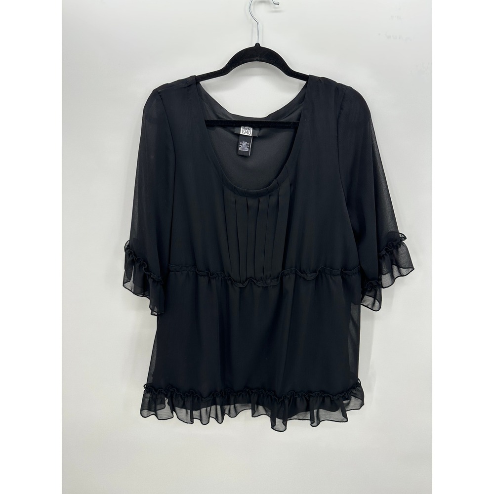 Womens Black Chiffon Ruffle Babydoll Coquette Top Sz 2X Whimsigoth Dark Romantic
